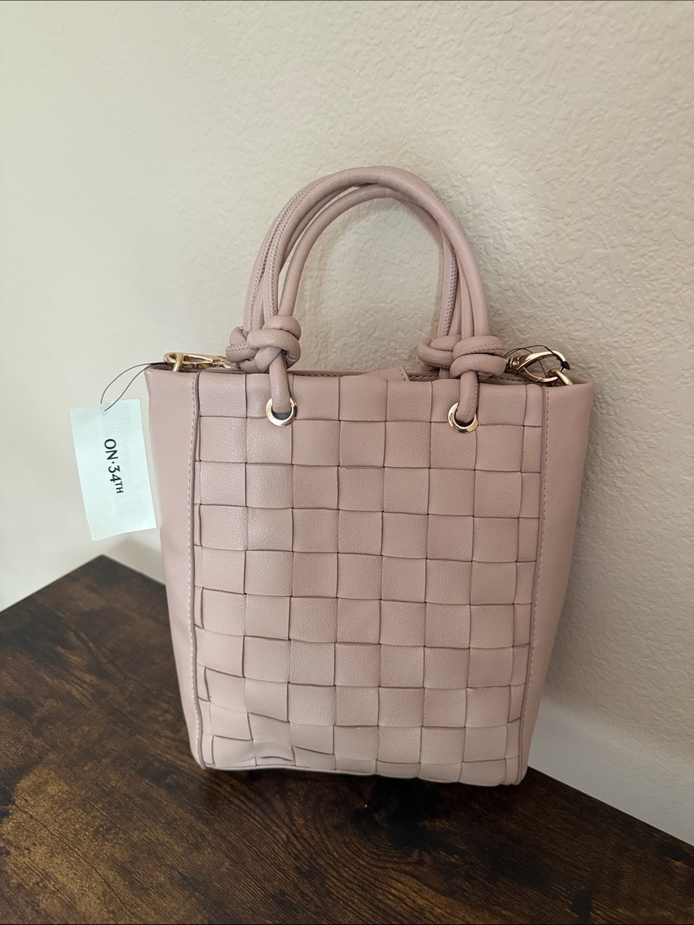 ON 34th Neutral Pink Faux Leather Woven Bag